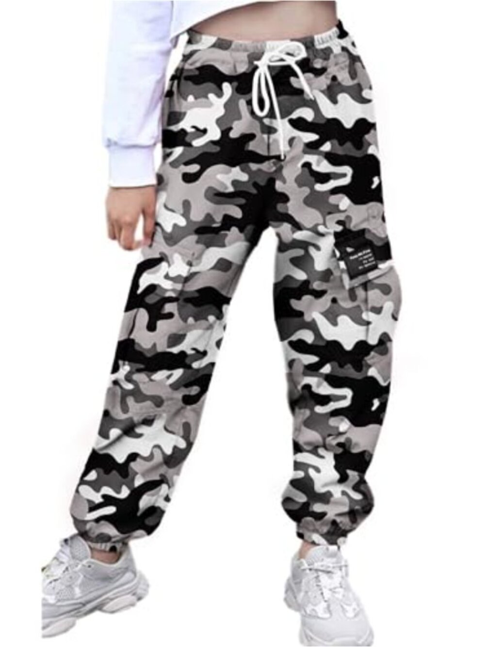 Cargo Jogger Pants with Pockets, High Rise Tapered Cotton, Casual Drawstring